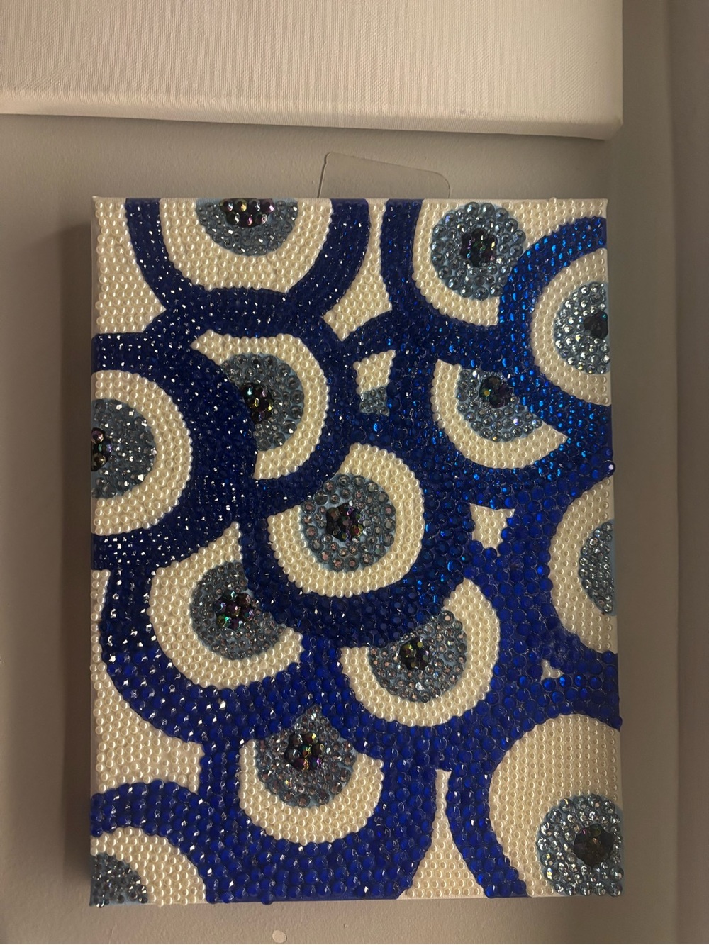 Blue and White Circular Sequin Wall Art